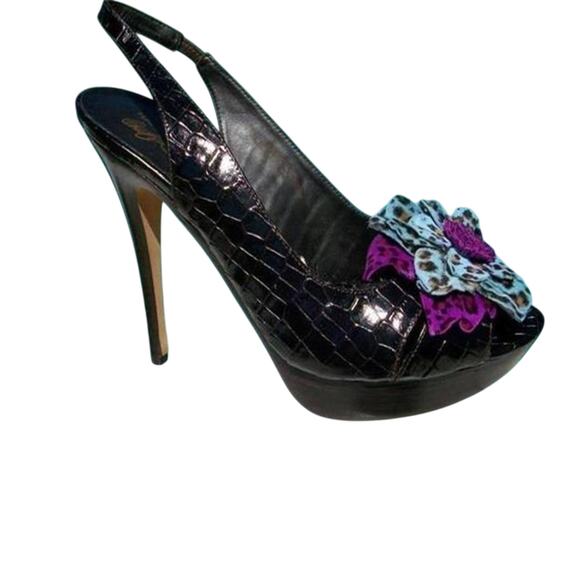 Donald Pliner Dark Brown Black Gator Hair Calf Leather Shoe Platform NWT $425